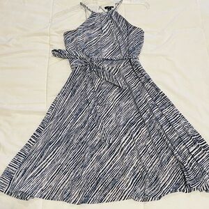 Ann Taylor White and Blue Halter Sundress Midi